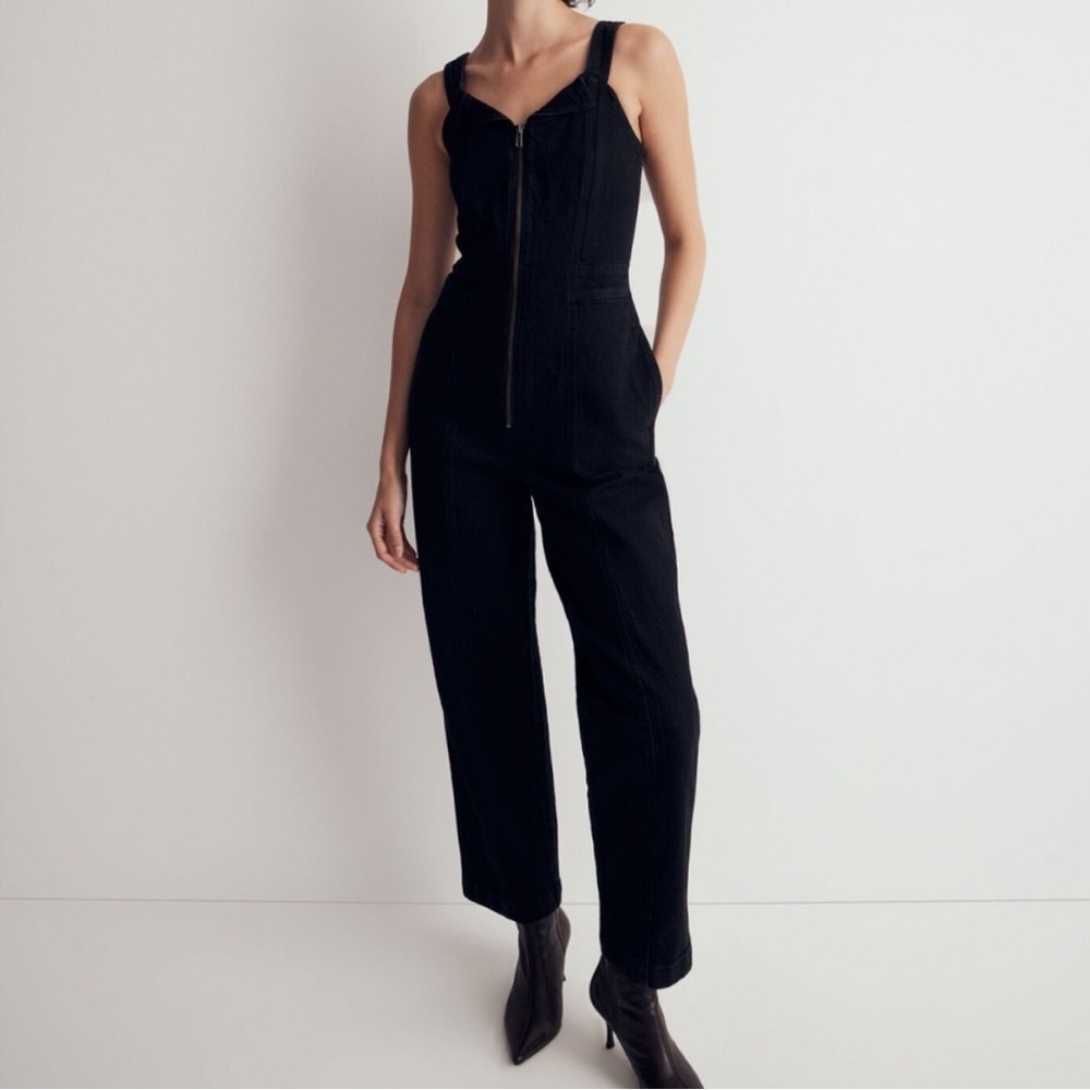 Madewell Black Denim Front Zip Jumpsuit, size 8
